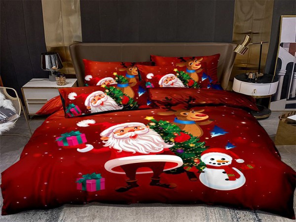 lenjerie de pat dublu cu imprimeu de Craciun snowman, santa and reindeer