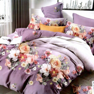 lenjerie de pat 2 persoane flowers on purple background