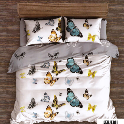 Lenjerie de pat dublu cu imprimeu cu fluturi multicolori „Butterflies” (6 piese)