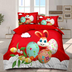 lenjerie de pat cu imprimeu de paste happy bunny with easter eggs