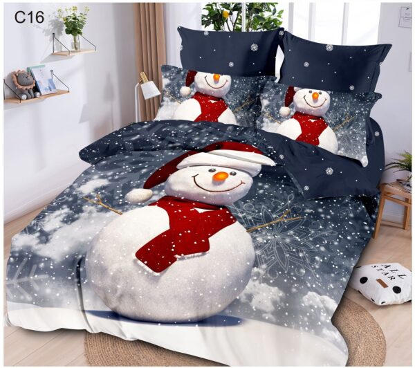 Lenjerie de pat dublu cu imprimeu de Crăciun „Snowman” (6 piese)