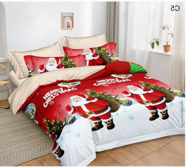 Lenjerie de pat dublu cu imprimeu de Crăciun „Happy Merry Christmas” (6 piese)