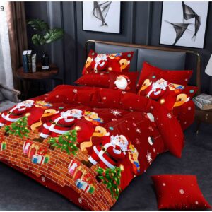 Lenjerie de pat dublu cu imprimeu de Crăciun „Red Christmas” (6 piese)